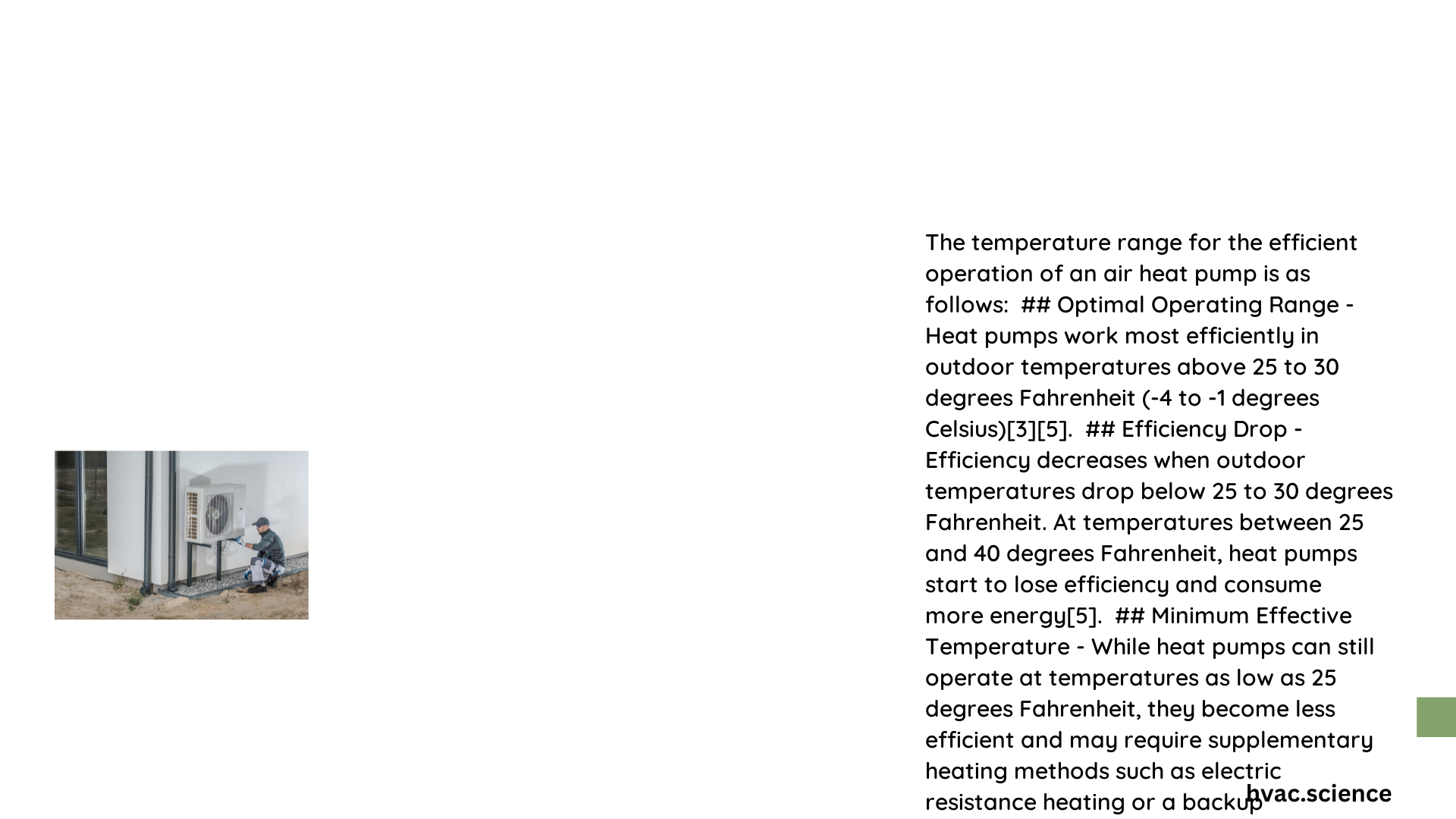 air heat pump temperature range