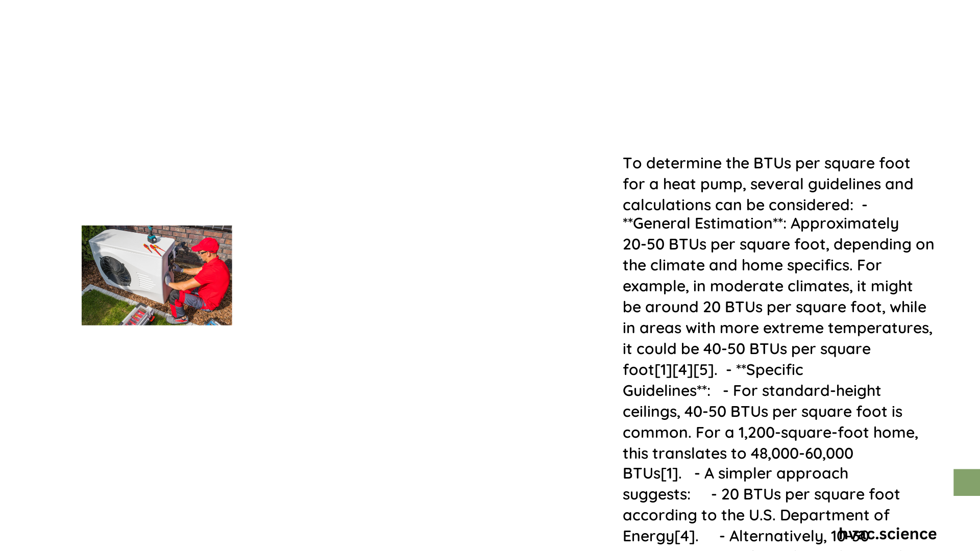 heat pump btu per sq ft