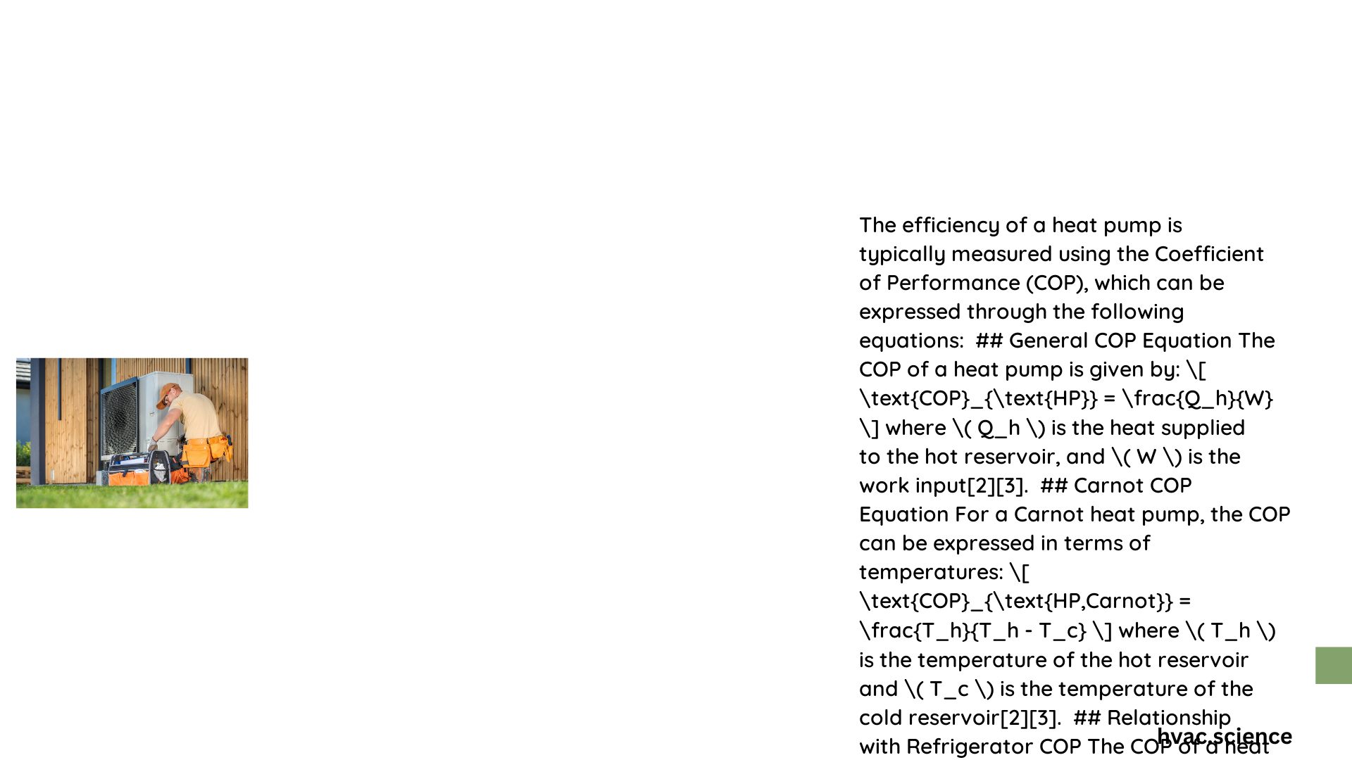 heat pump efficiency equation