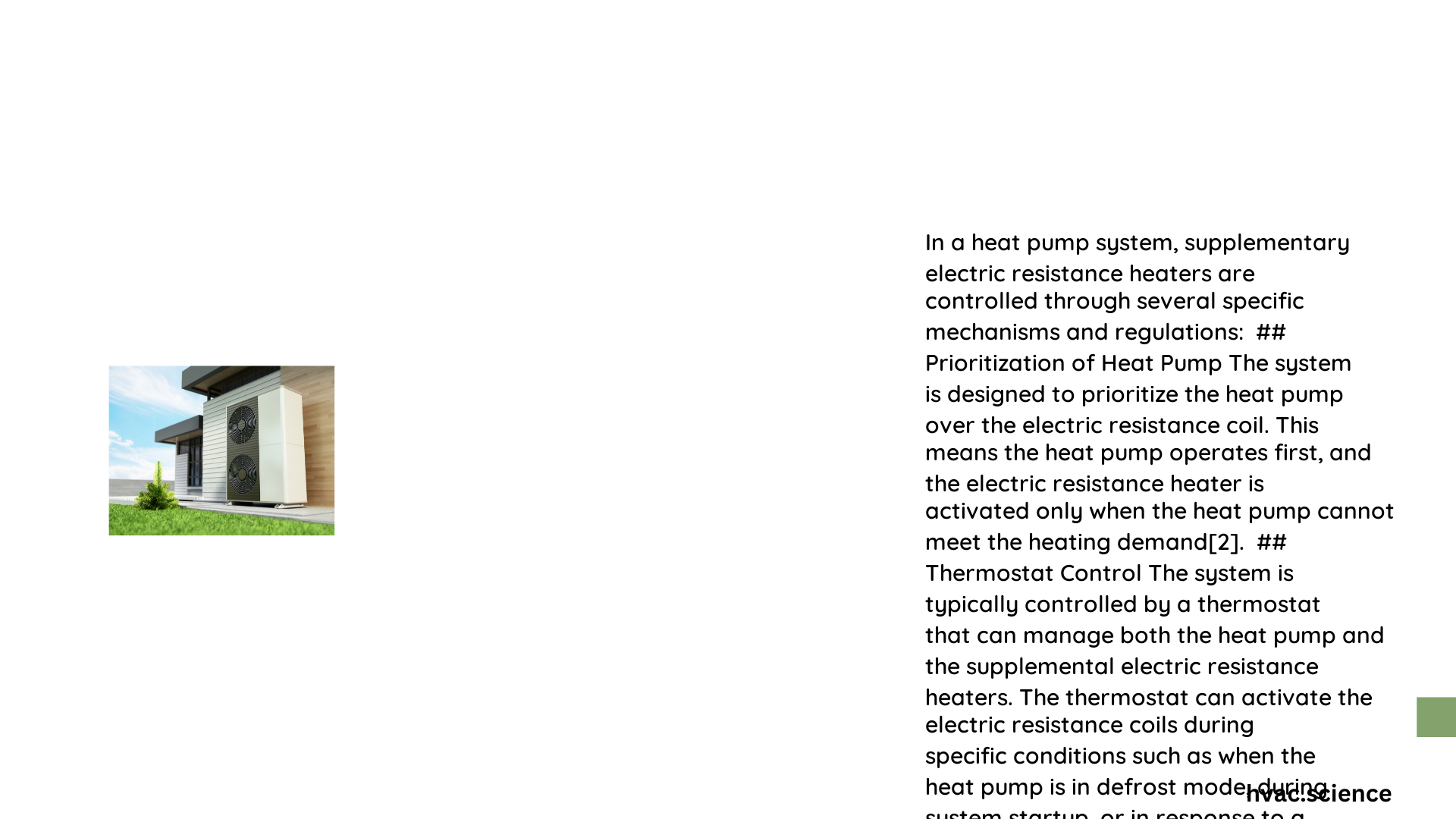 how are supplementary electric resistance heaters controlled in a heat pump system