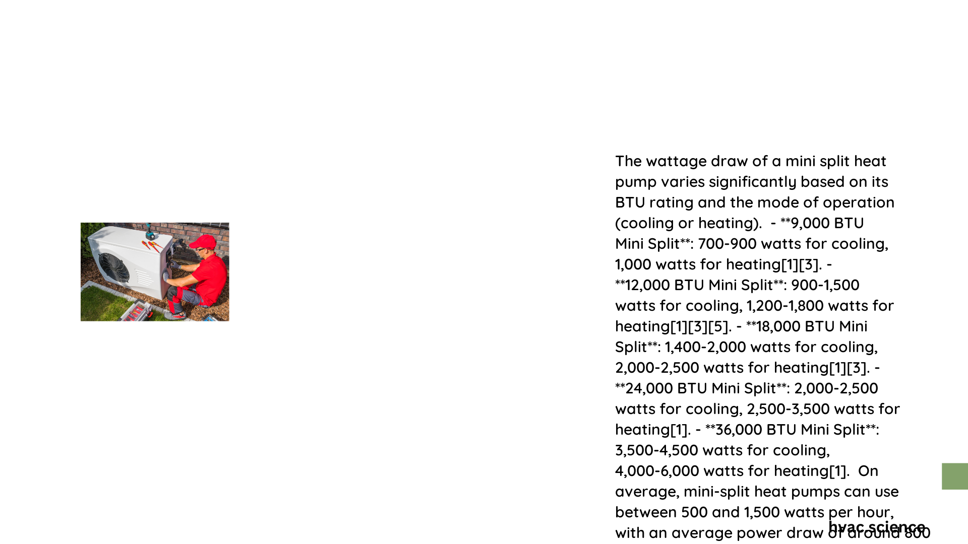 mini split heat pump wattage draw