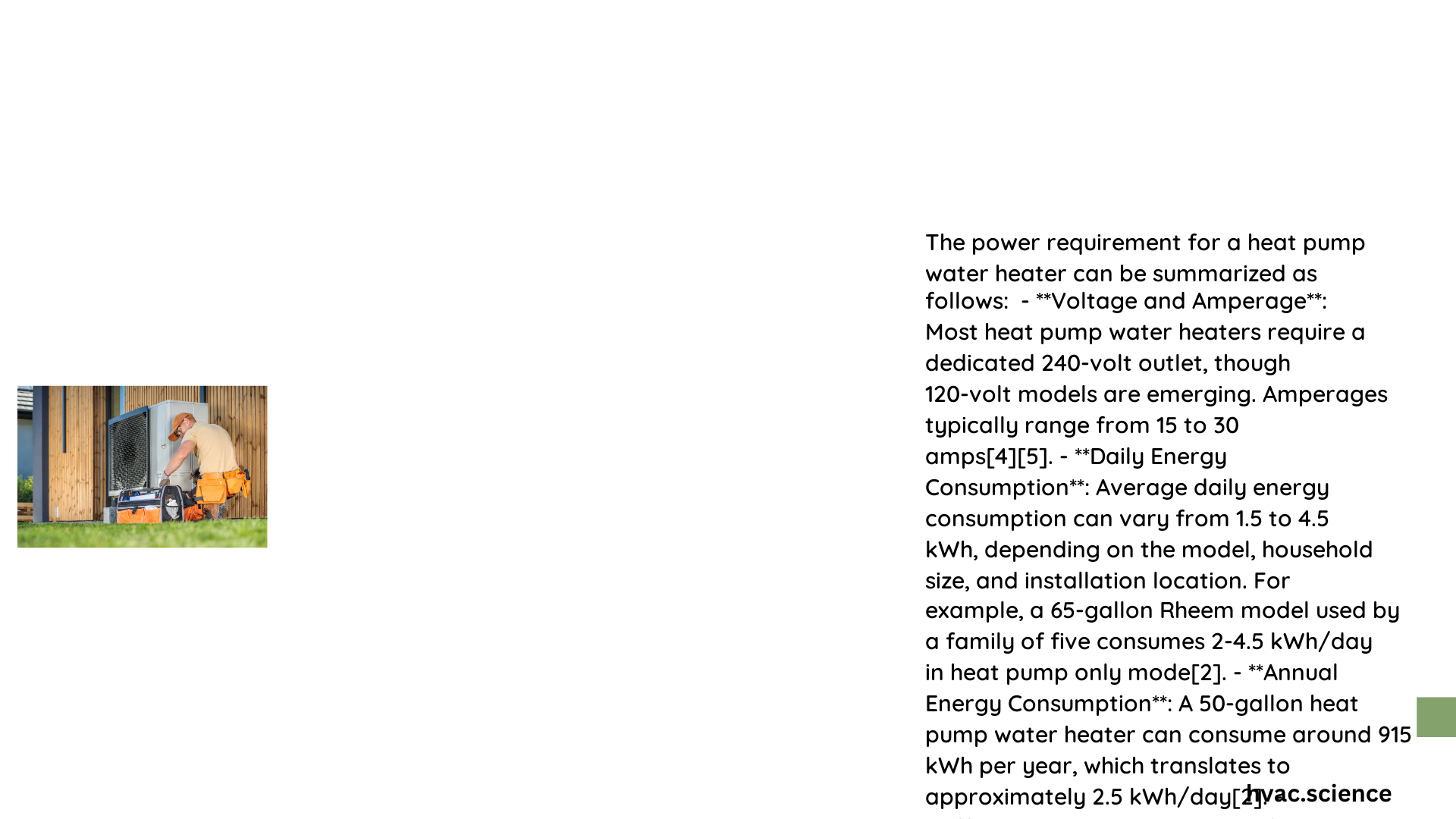 power requirement for heat pump water heater