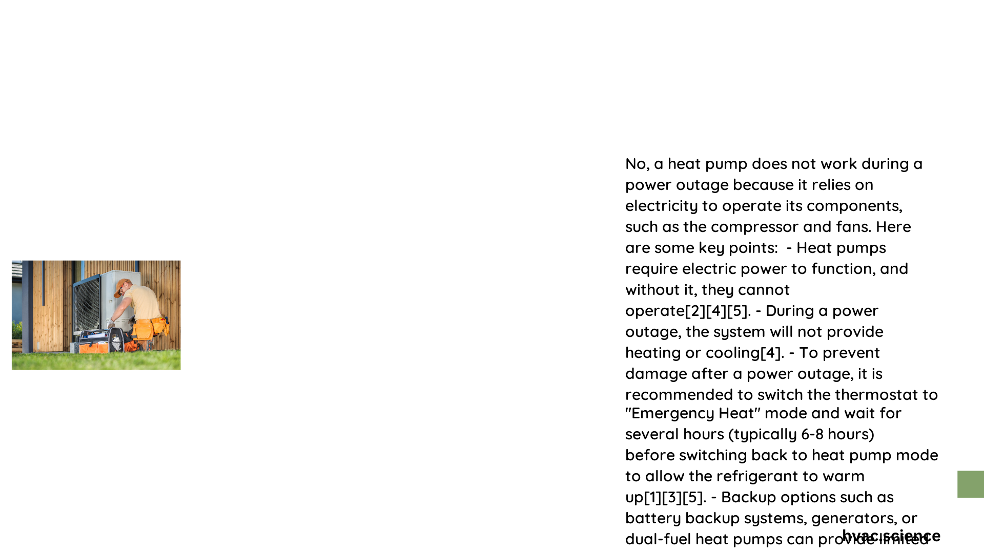 does a heat pump work during a power outage
