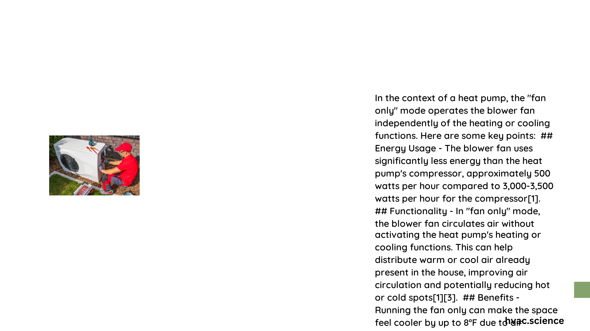 heat pump fan only mode